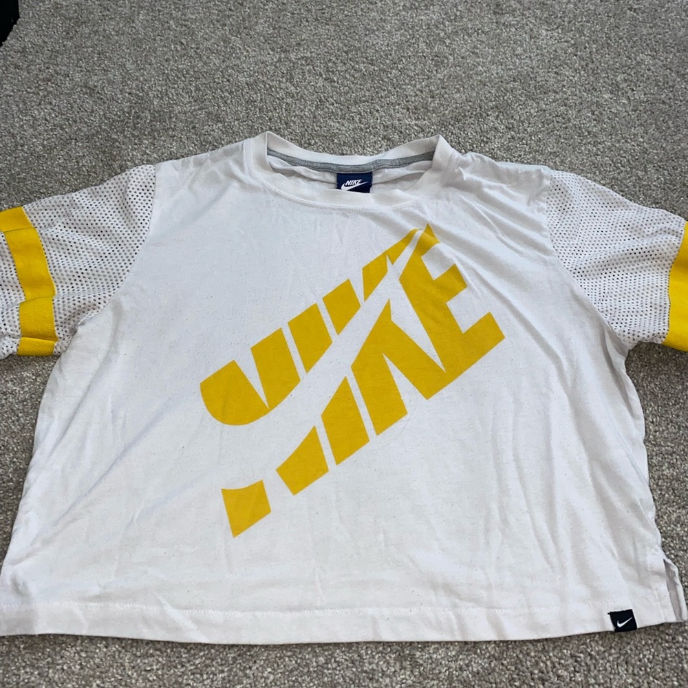 Yellow & White Nike Cropped Shirt